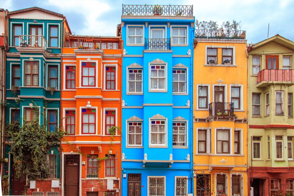Colorful houses of the Balat district, Istanbul, Turkey.