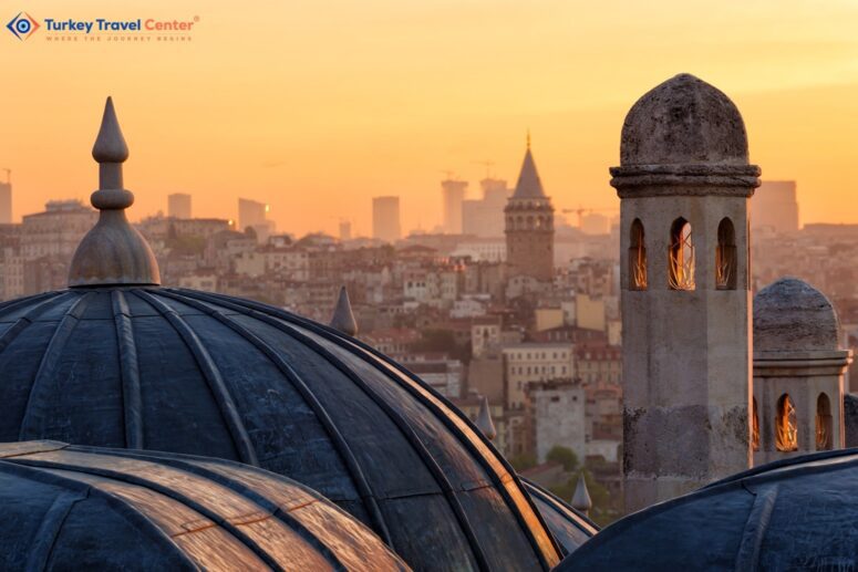 View of Beyoglu's region and Galata tower at sunrise, Istanbul