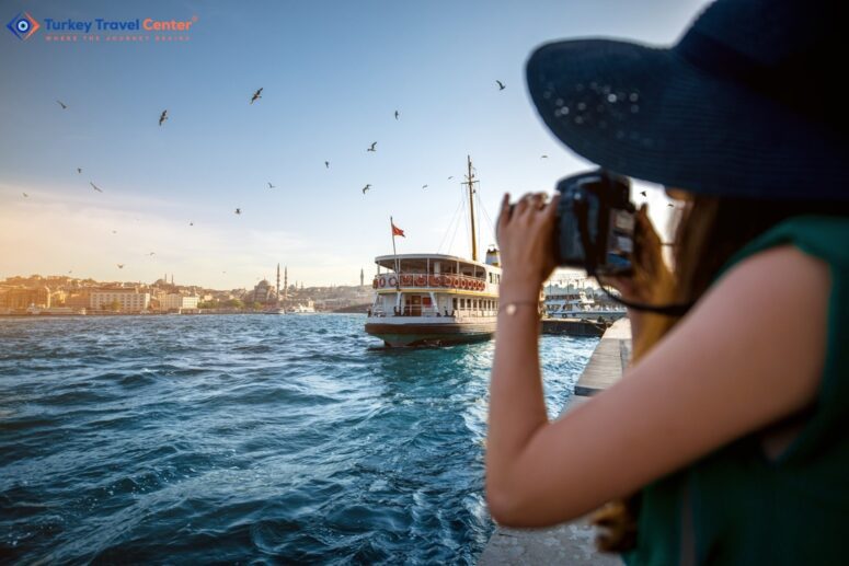 Adventurous Spirit: A Woman Traveler Exploring the Bosphorus in Istanbul.