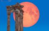 Columns of the ancient city of Pergamon with full moon - Bergama