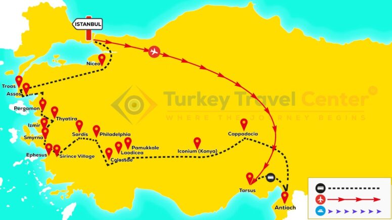 "Footsteps of St. Paul Turkey Tour" - Explore the Journey with a Map.