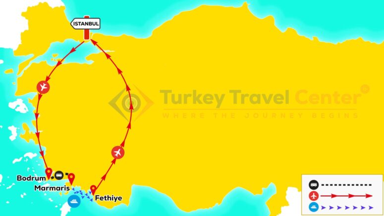 "Mediterranean Romance & Blue Cruise Tour" - Navigate the Journey with a Route Map.