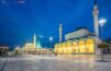 View of Selimiye Mosque and Mevlana Museum at night in Konya, Tu