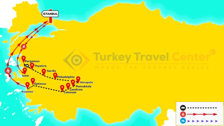 "Seven Churches of Revelation Tour" - Follow the Path with a Route Map.