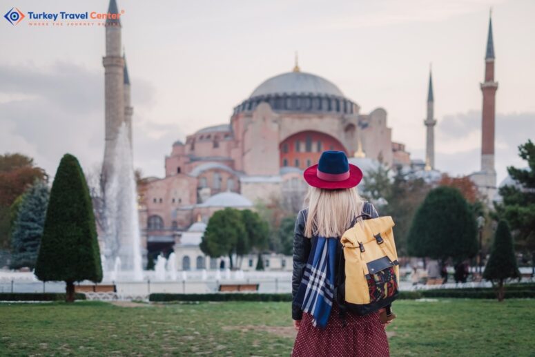 Adventurous Spirit: A Woman Traveling Near the Aya Sofia Mosque.